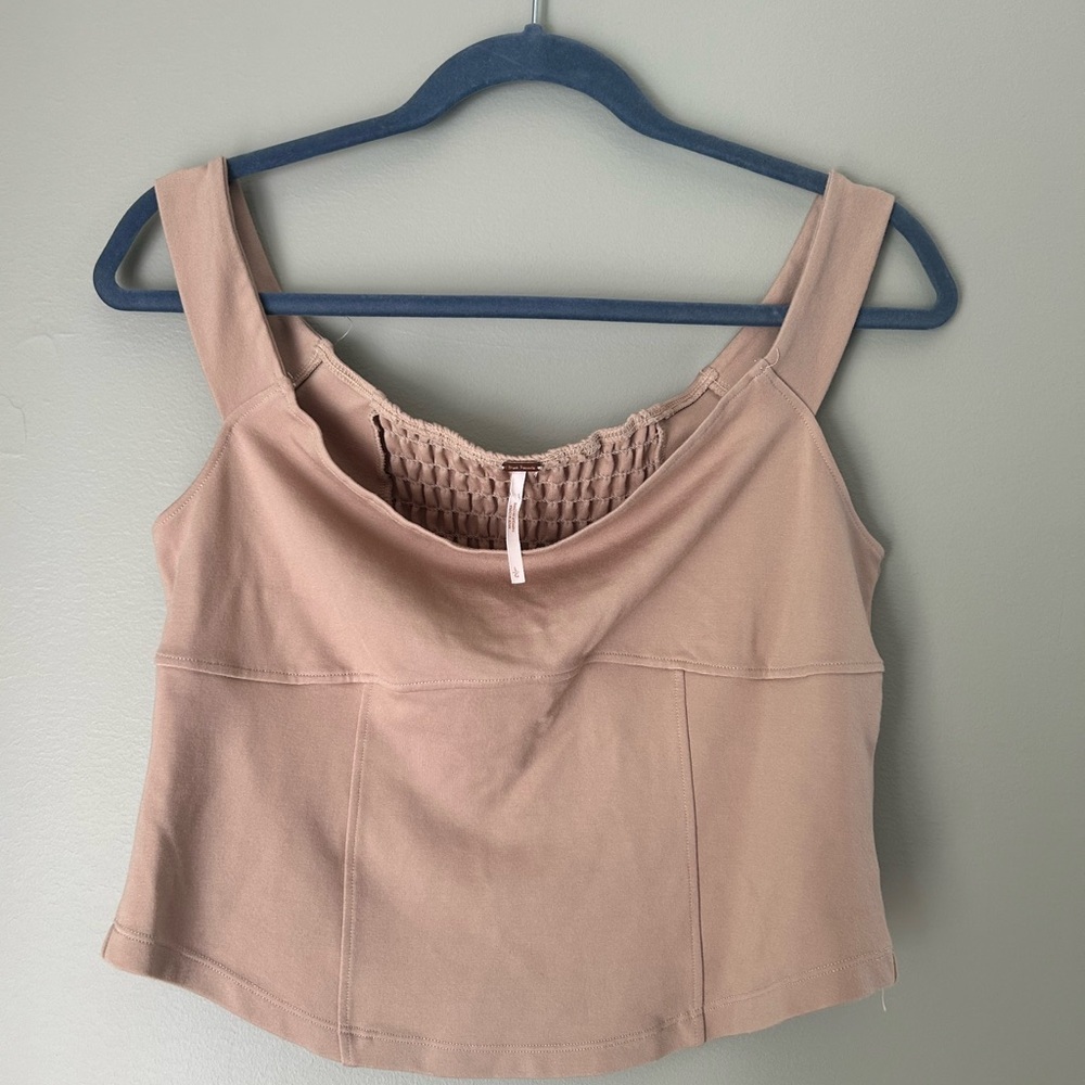 Free People Tan Tank Top L | Soft Stretch Ribbed Knit | Boho Basics